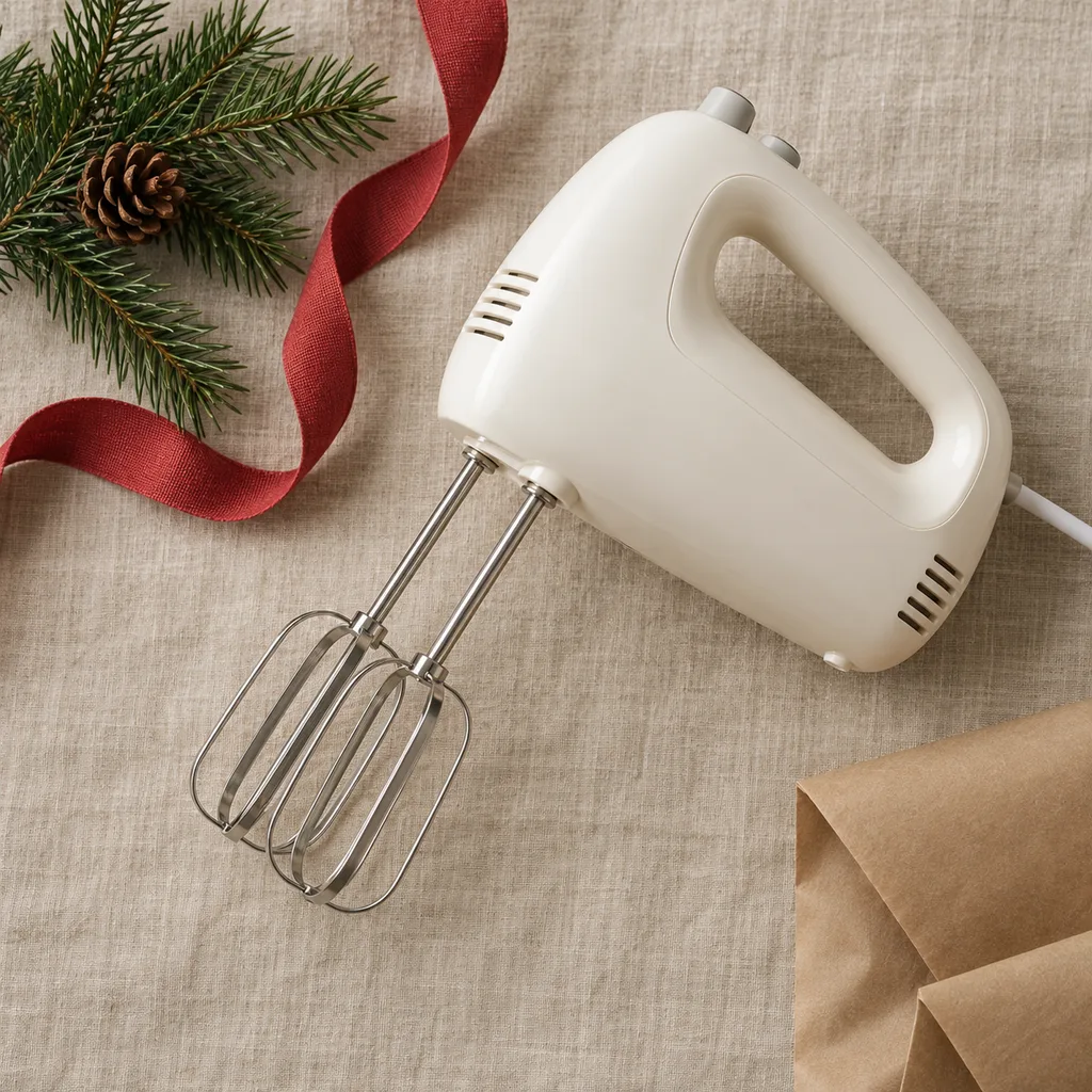 Representative photo-style image of lightweight electric hand mixer — generated, not a specific product