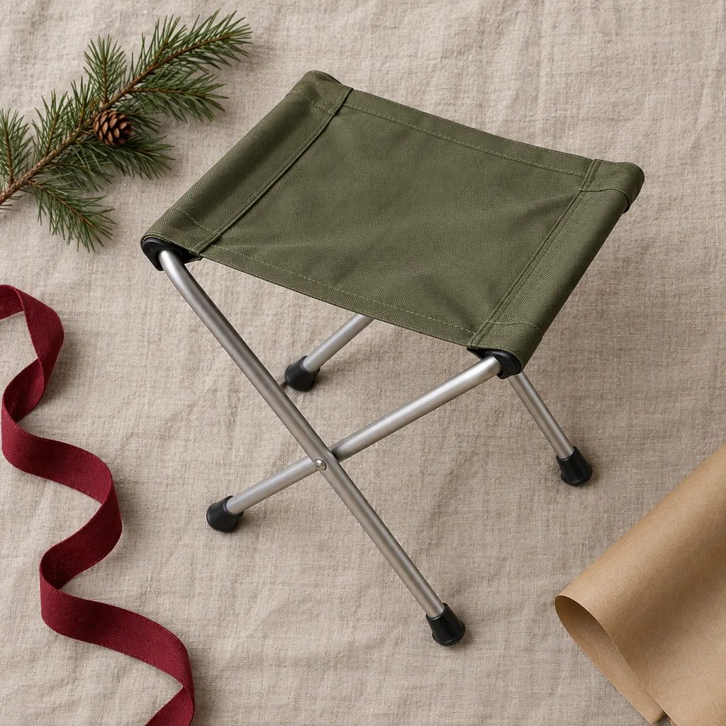 Representative photo-style image of lightweight folding camping stool — generated, not a specific product