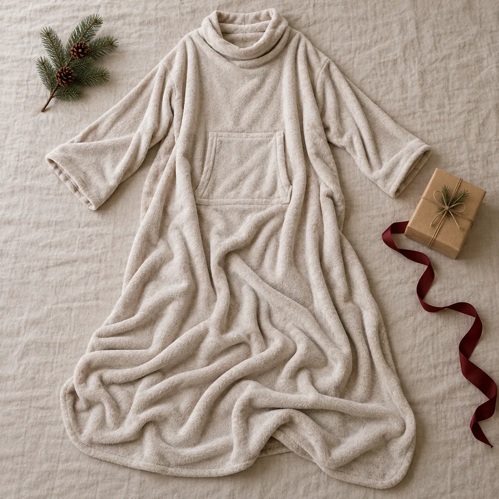 Representative photo-style image of lightweight lounge wearable blanket — generated, not a specific product