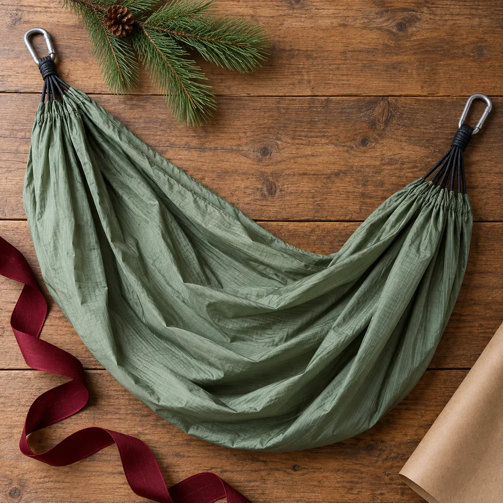 Representative photo-style image of lightweight camping hammock — generated, not a specific product