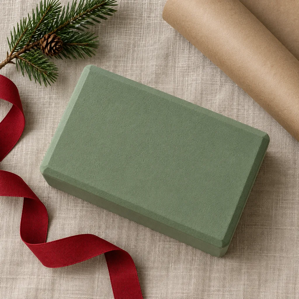 Representative photo-style image of lightweight travel yoga block — generated, not a specific product