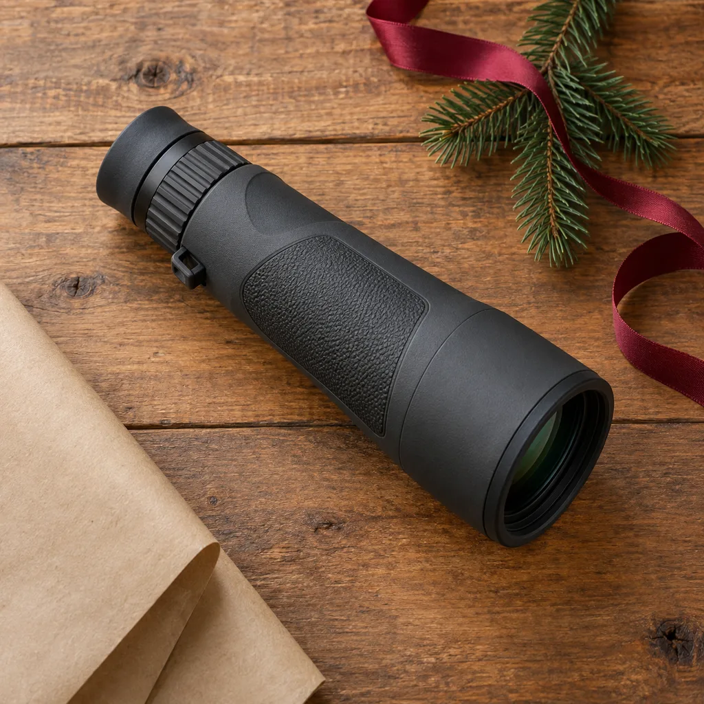 Representative photo-style image of long-range surveillance monocular — generated, not a specific product