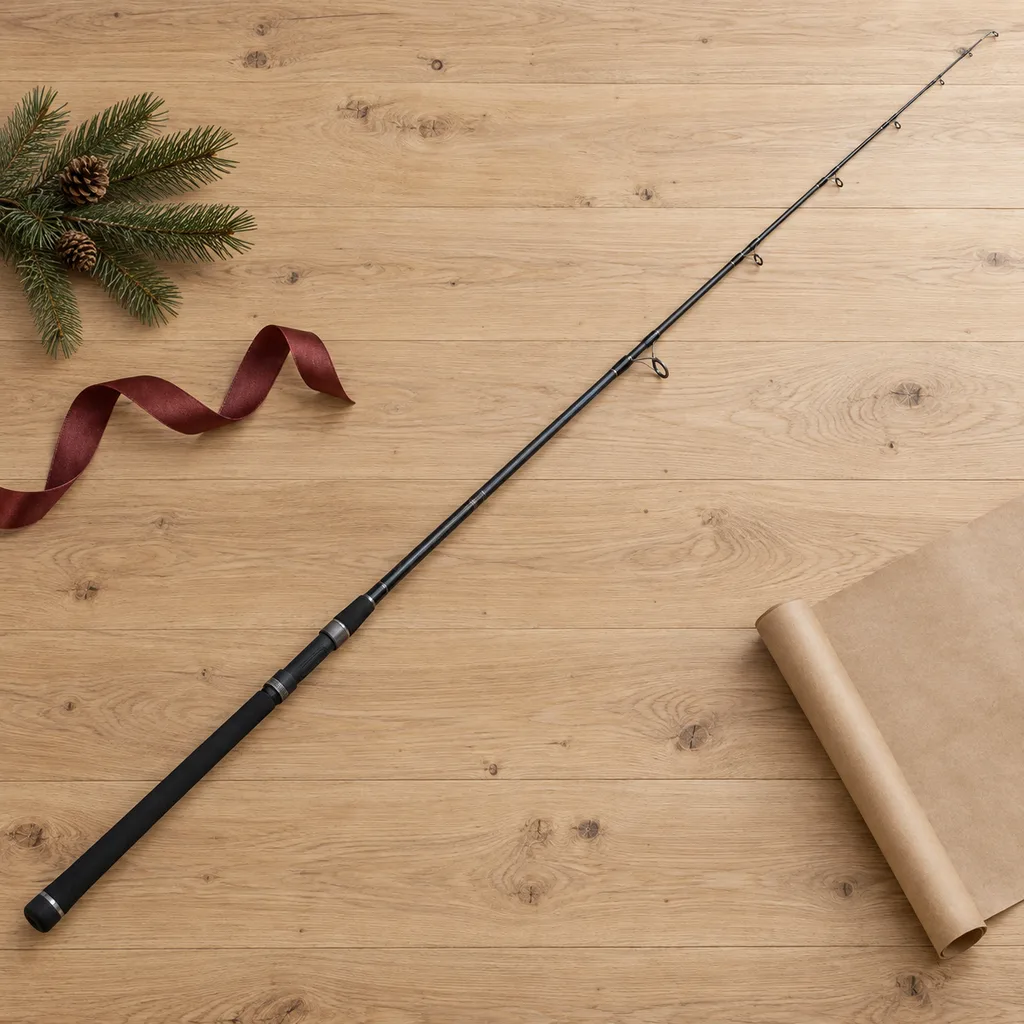 Representative photo-style image of long surf casting fishing rod — generated, not a specific product
