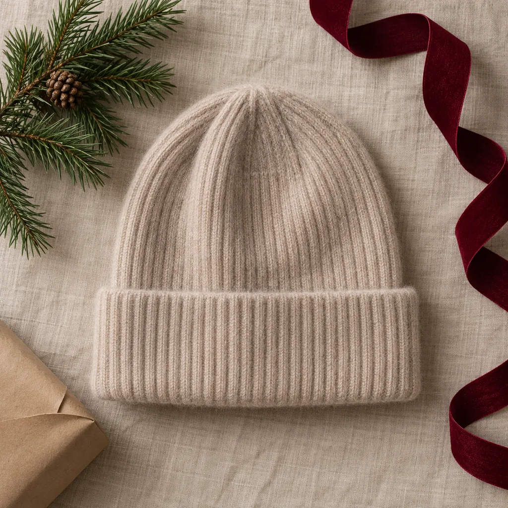 Representative photo-style image of luxurious cashmere blend beanie — generated, not a specific product