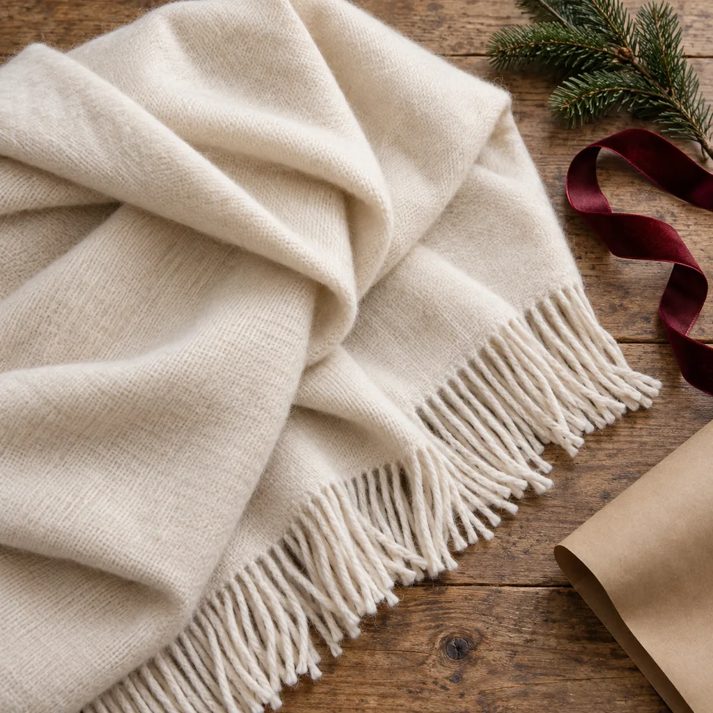 Representative photo-style image of luxurious cashmere blend throw — generated, not a specific product