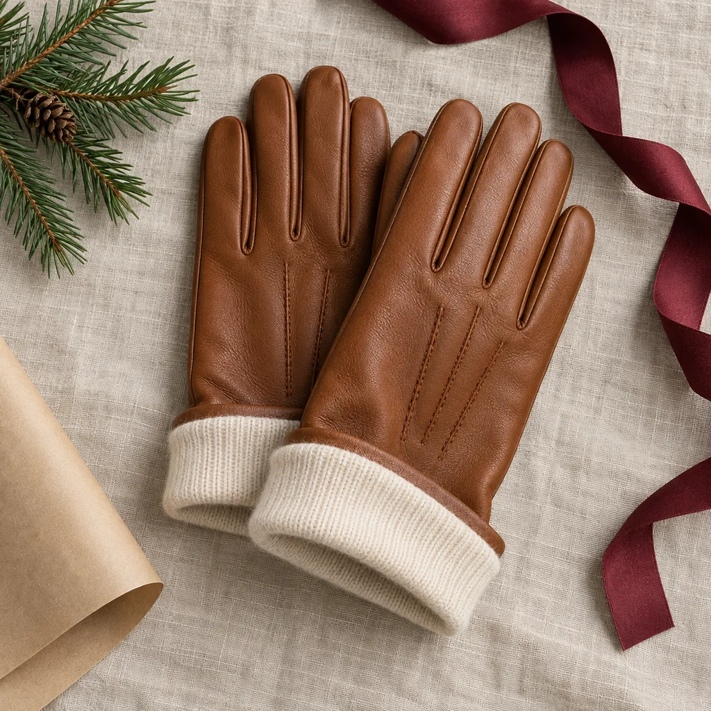 Representative photo-style image of luxurious cashmere lined gloves — generated, not a specific product