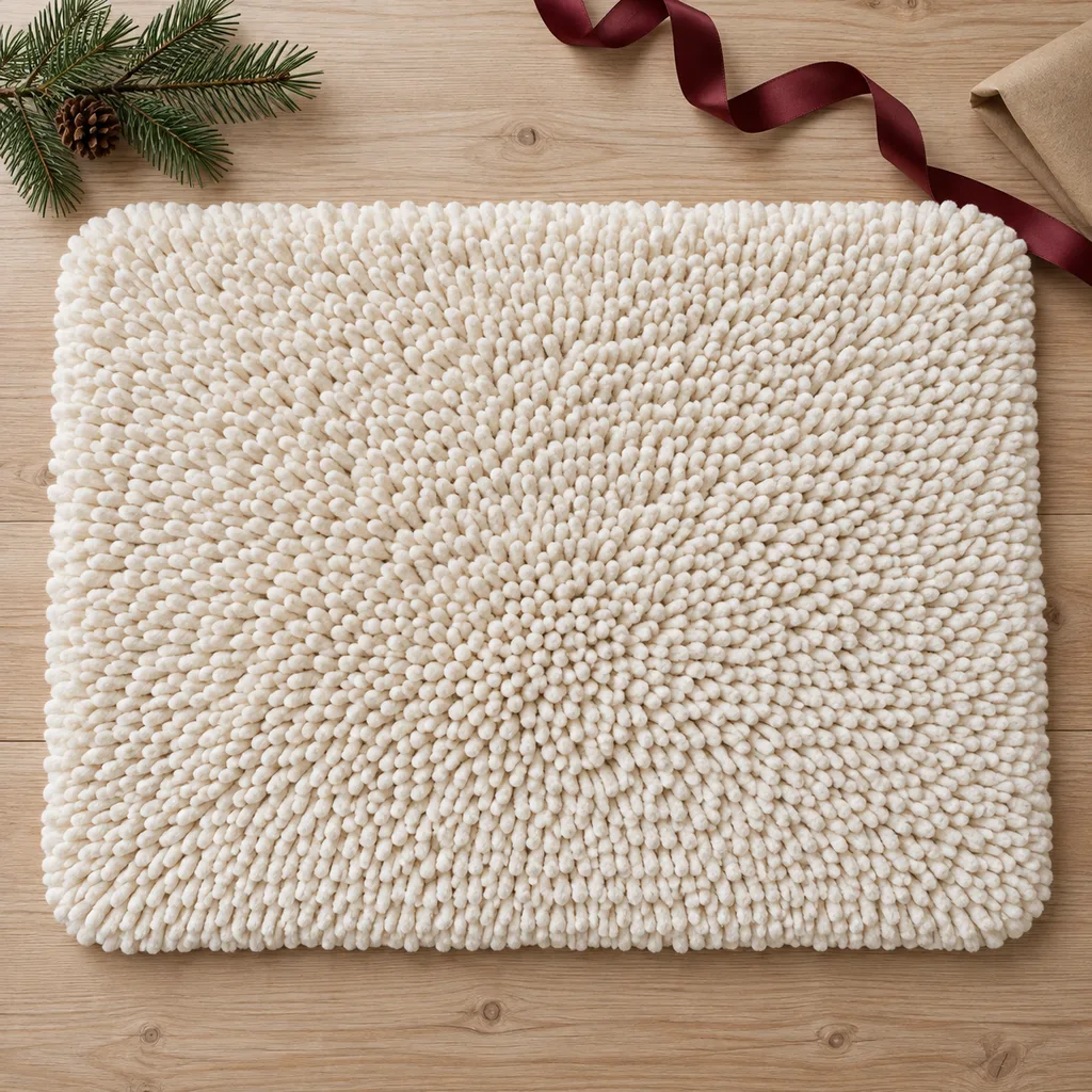 Representative photo-style image of luxurious chenille shag bath rug — generated, not a specific product