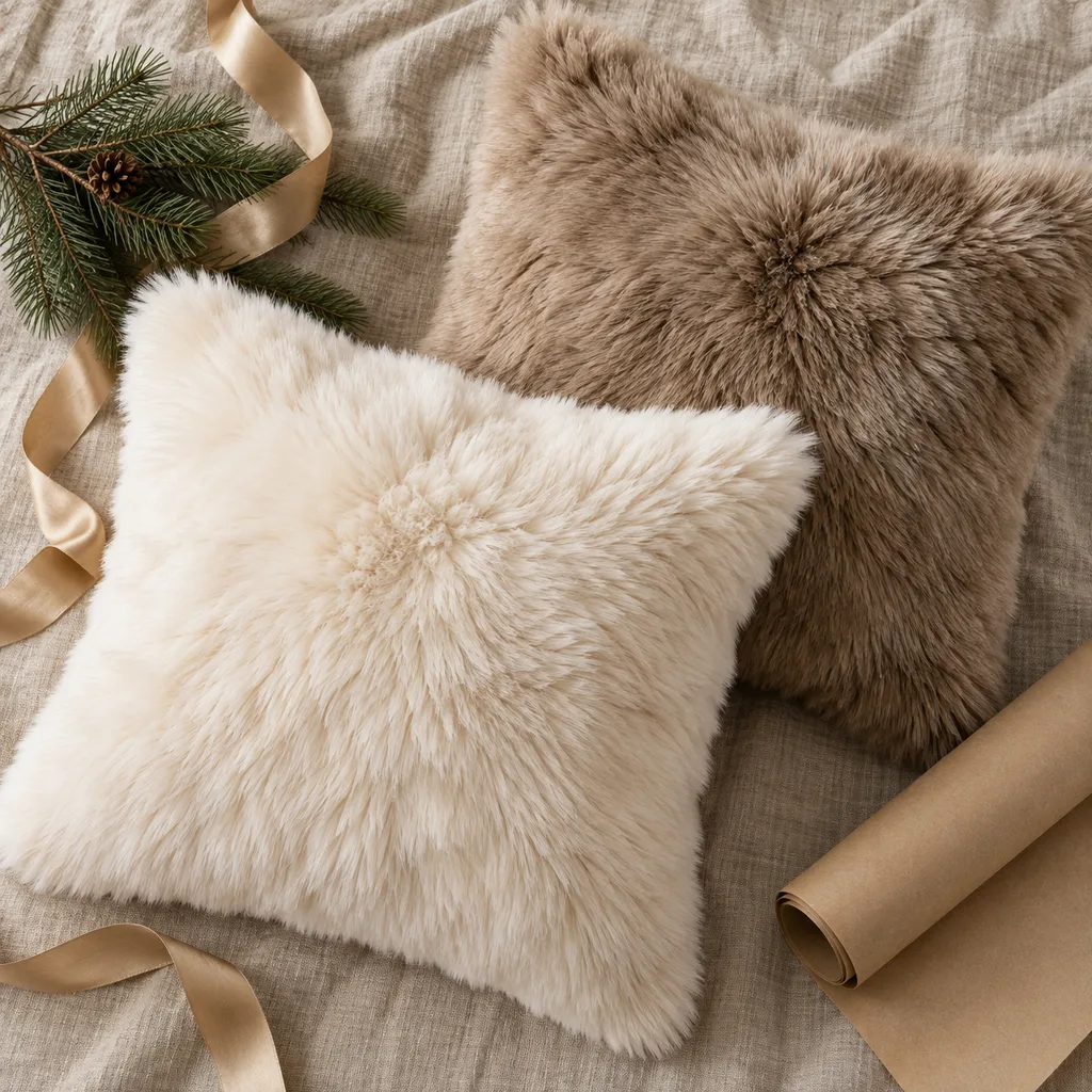 Representative photo-style image of luxurious faux fur throw pillows — generated, not a specific product