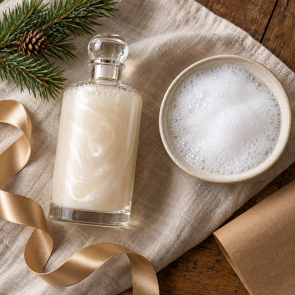 Representative photo-style image of luxurious foaming bubble bath — generated, not a specific product