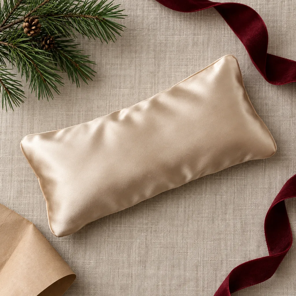Representative photo-style image of luxurious silk eye pillow — generated, not a specific product