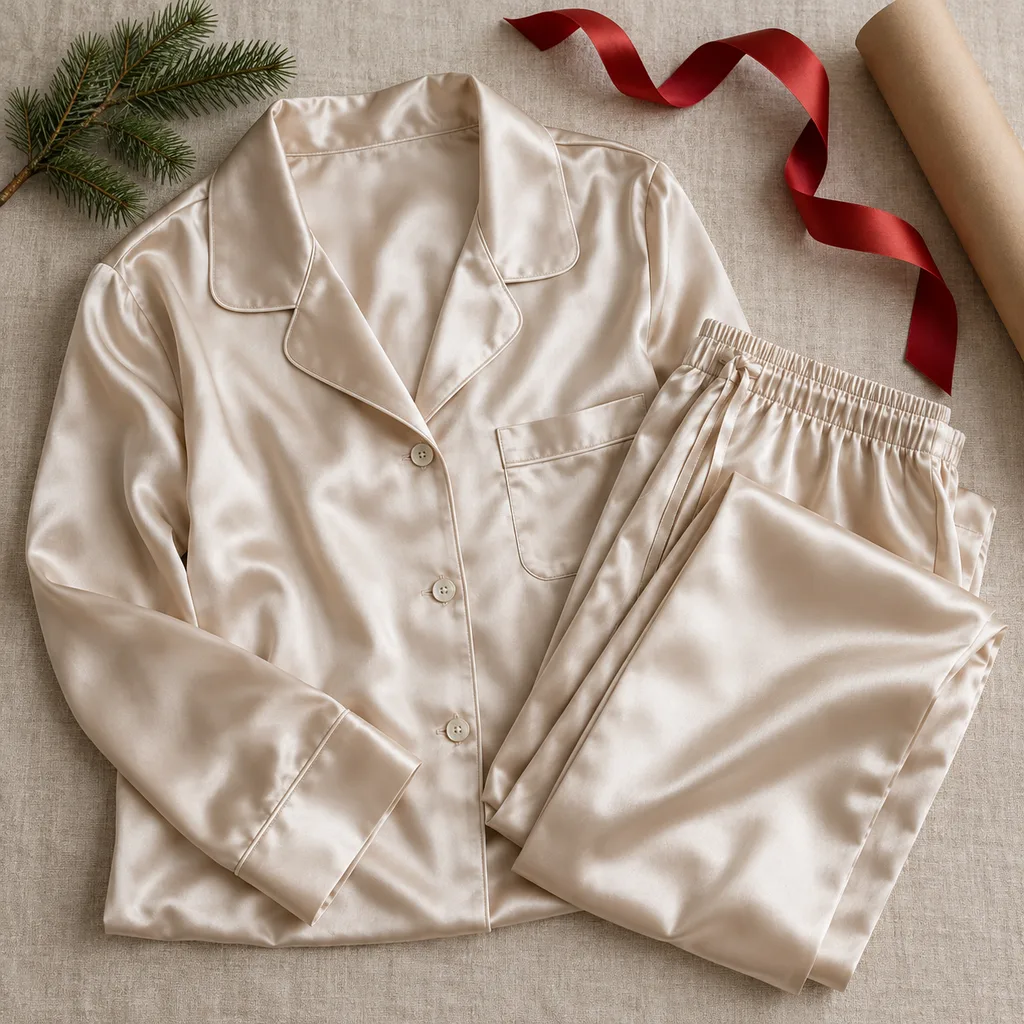 Representative photo-style image of silk pajamas — generated, not a specific product