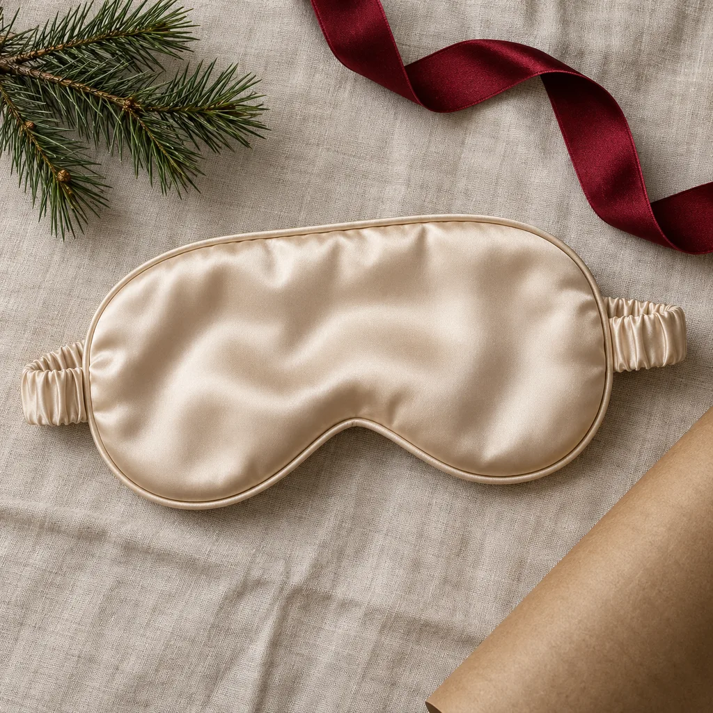 Representative photo-style image of luxurious silk sleep mask — generated, not a specific product
