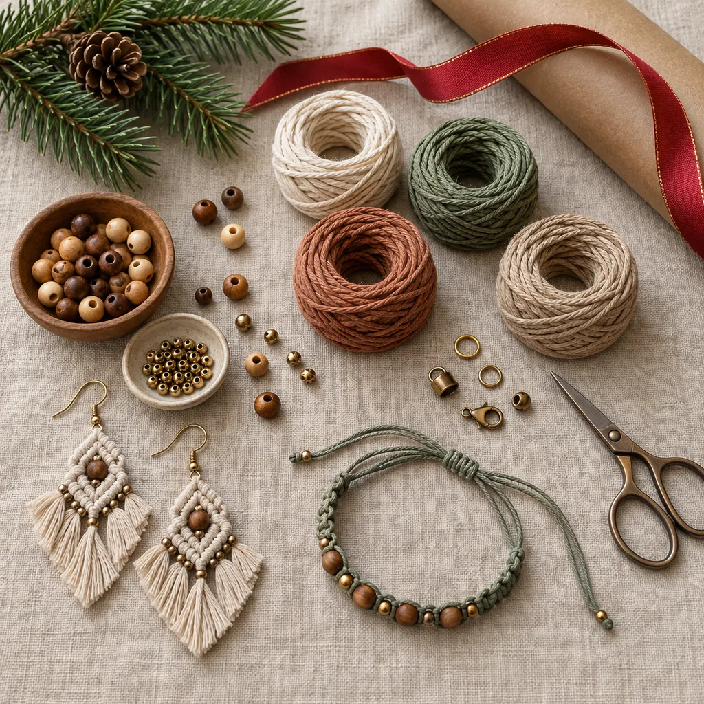 Representative photo-style image of macrame jewelry weaving kit — generated, not a specific product