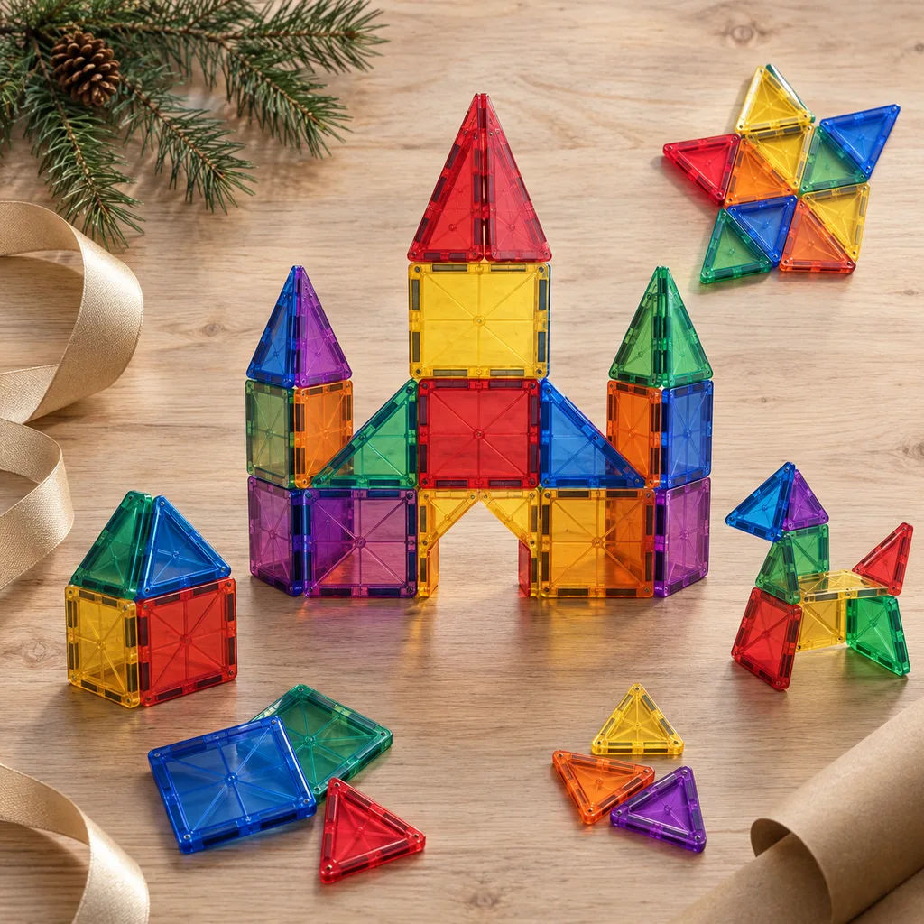 Representative photo-style image of magnetic building tiles — generated, not a specific product