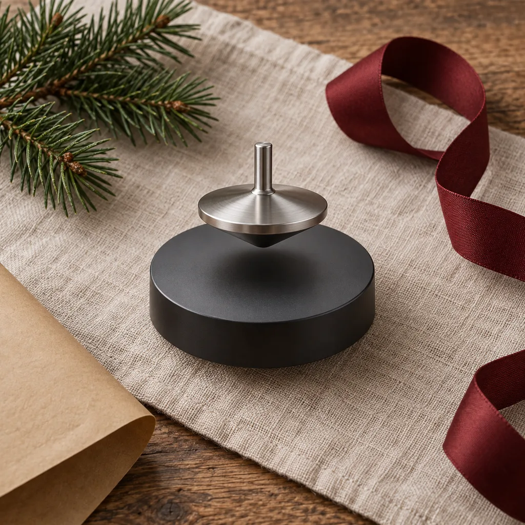 Representative photo-style image of magnetic levitation spinning top — generated, not a specific product