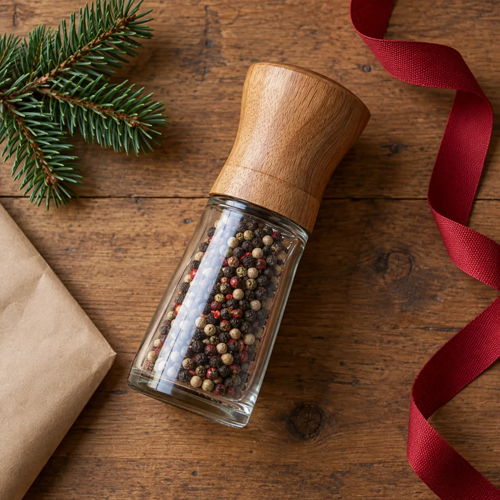 Representative photo-style image of manual spice grinder — generated, not a specific product