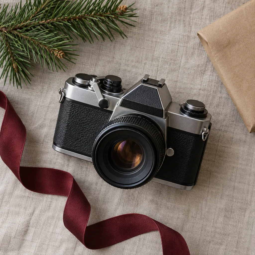 Representative photo-style image of manual single lens reflex film camera — generated, not a specific product