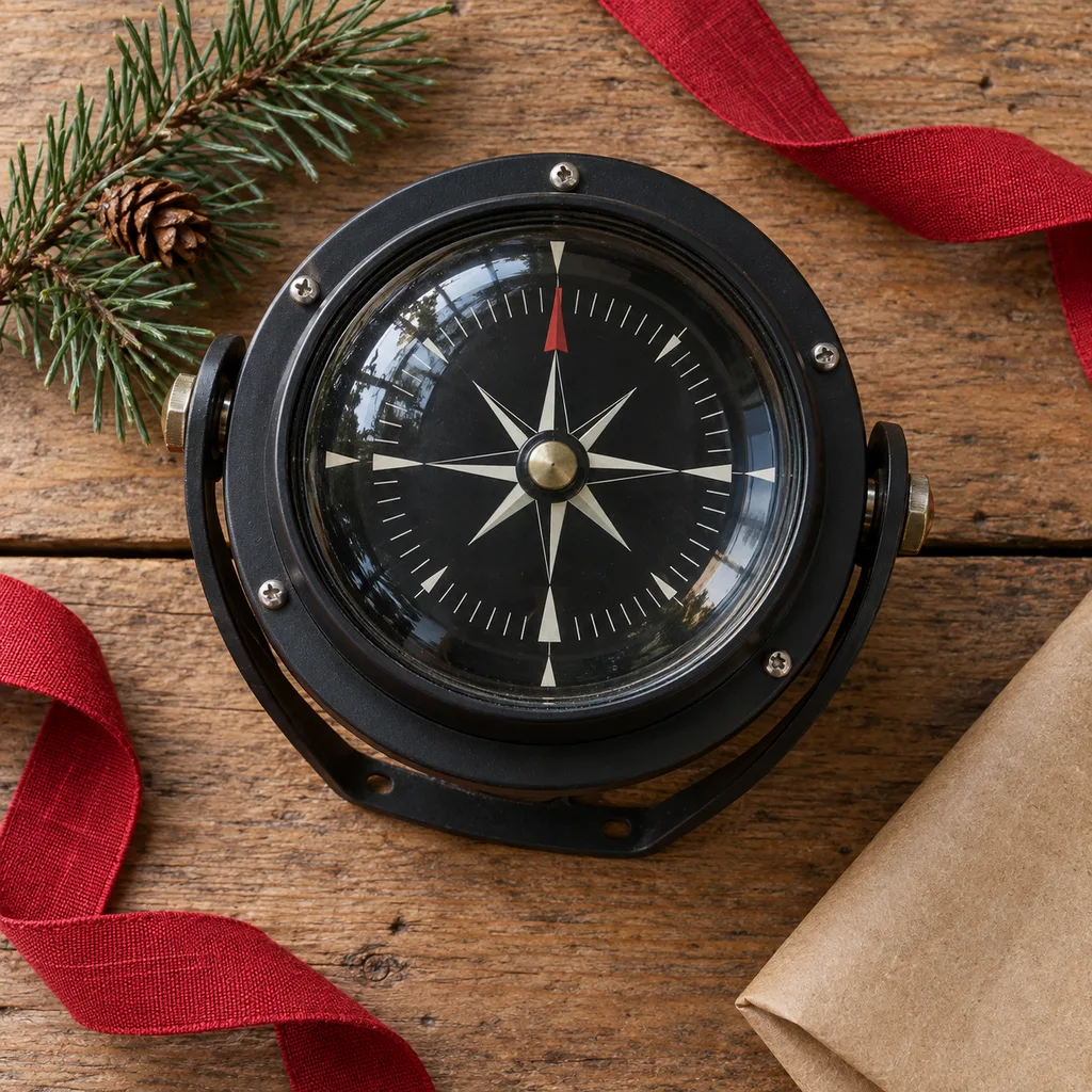 Representative photo-style image of marine boating directional compass — generated, not a specific product
