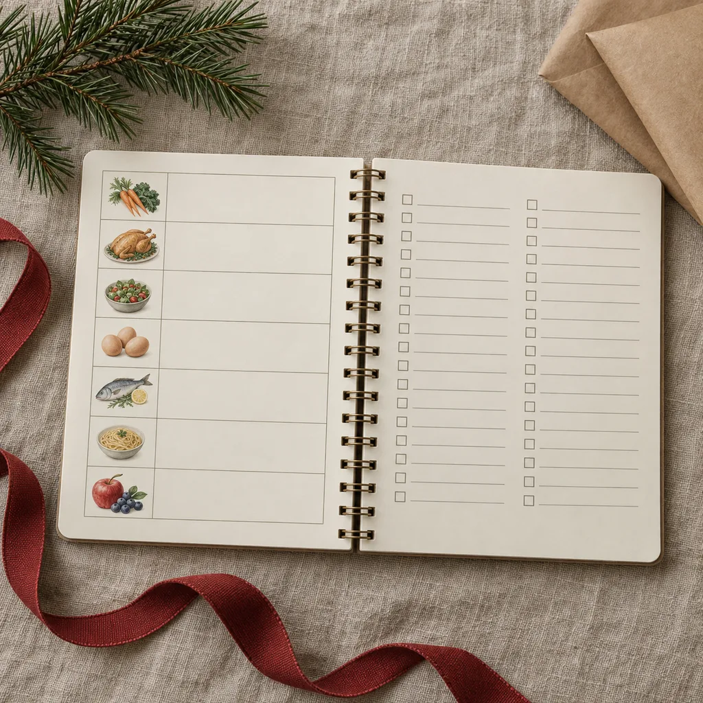 Representative photo-style image of meal and grocery planner — generated, not a specific product