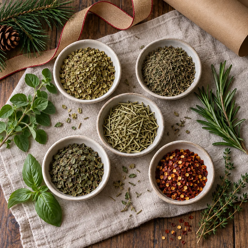 Representative photo-style image of mediterranean herb collection — generated, not a specific product