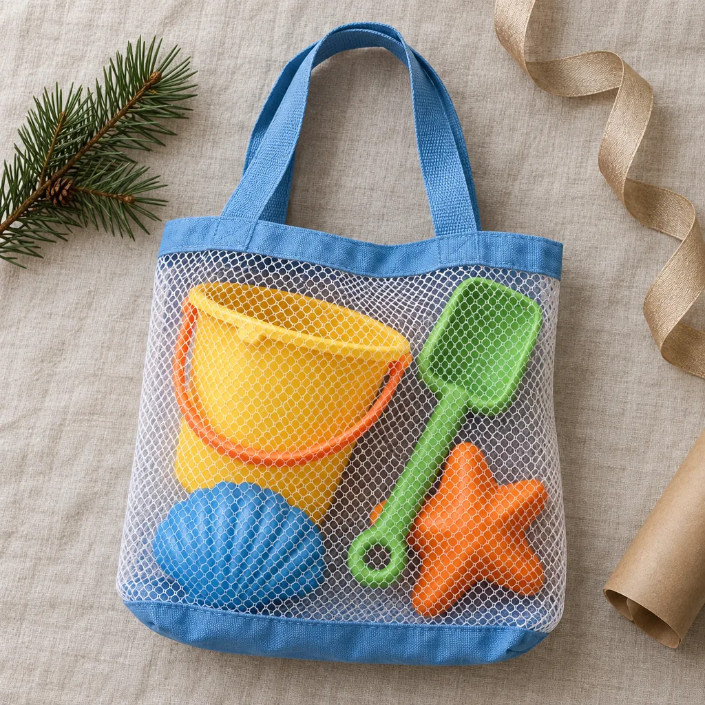 Representative photo-style image of mesh toy carry bag — generated, not a specific product