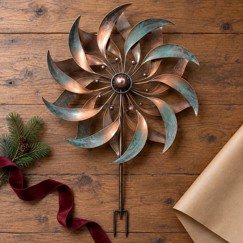 Representative photo-style image of mesmerizing kinetic wind spinner — generated, not a specific product