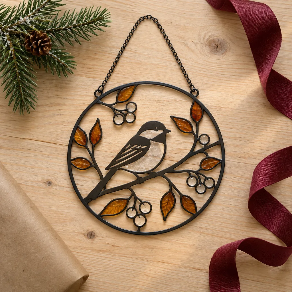 Representative photo-style image of metal silhouette suncatcher — generated, not a specific product