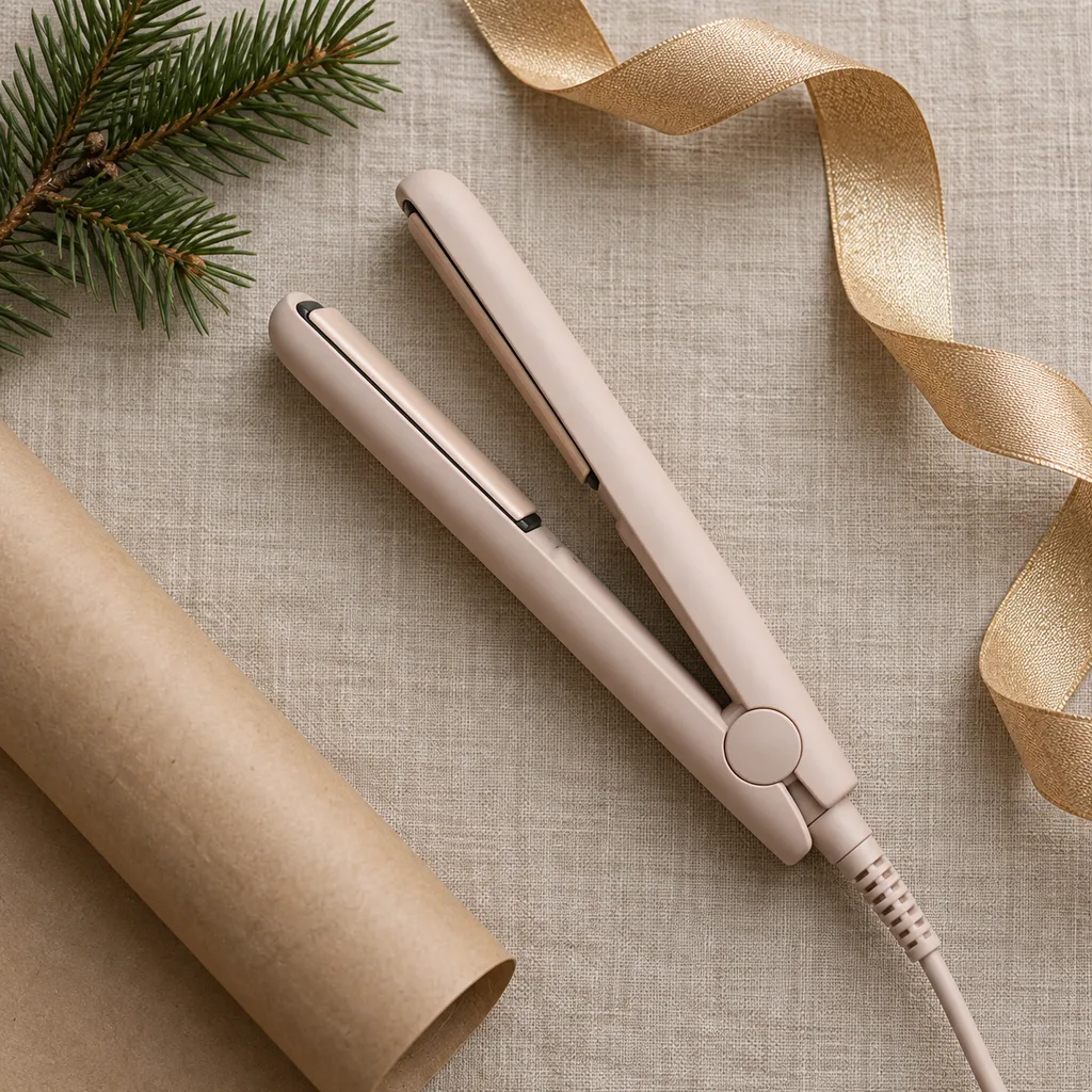 Representative photo-style image of mini travel hair straightener — generated, not a specific product