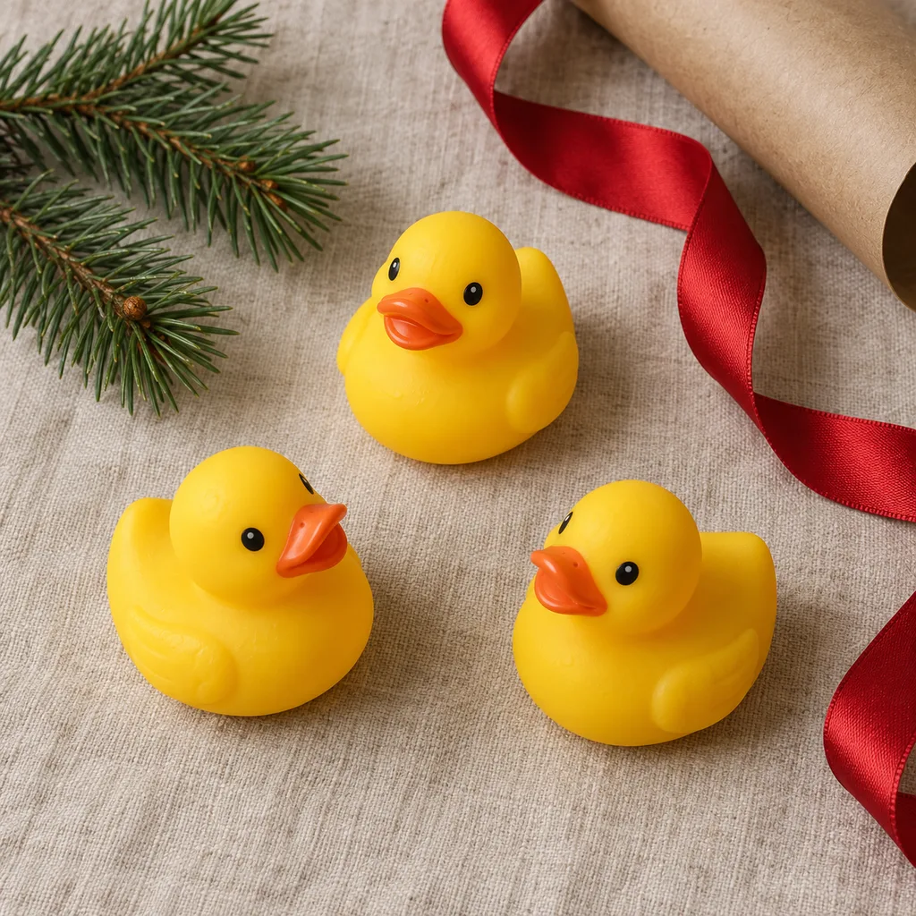 Representative photo-style image of miniature rubber ducks — generated, not a specific product