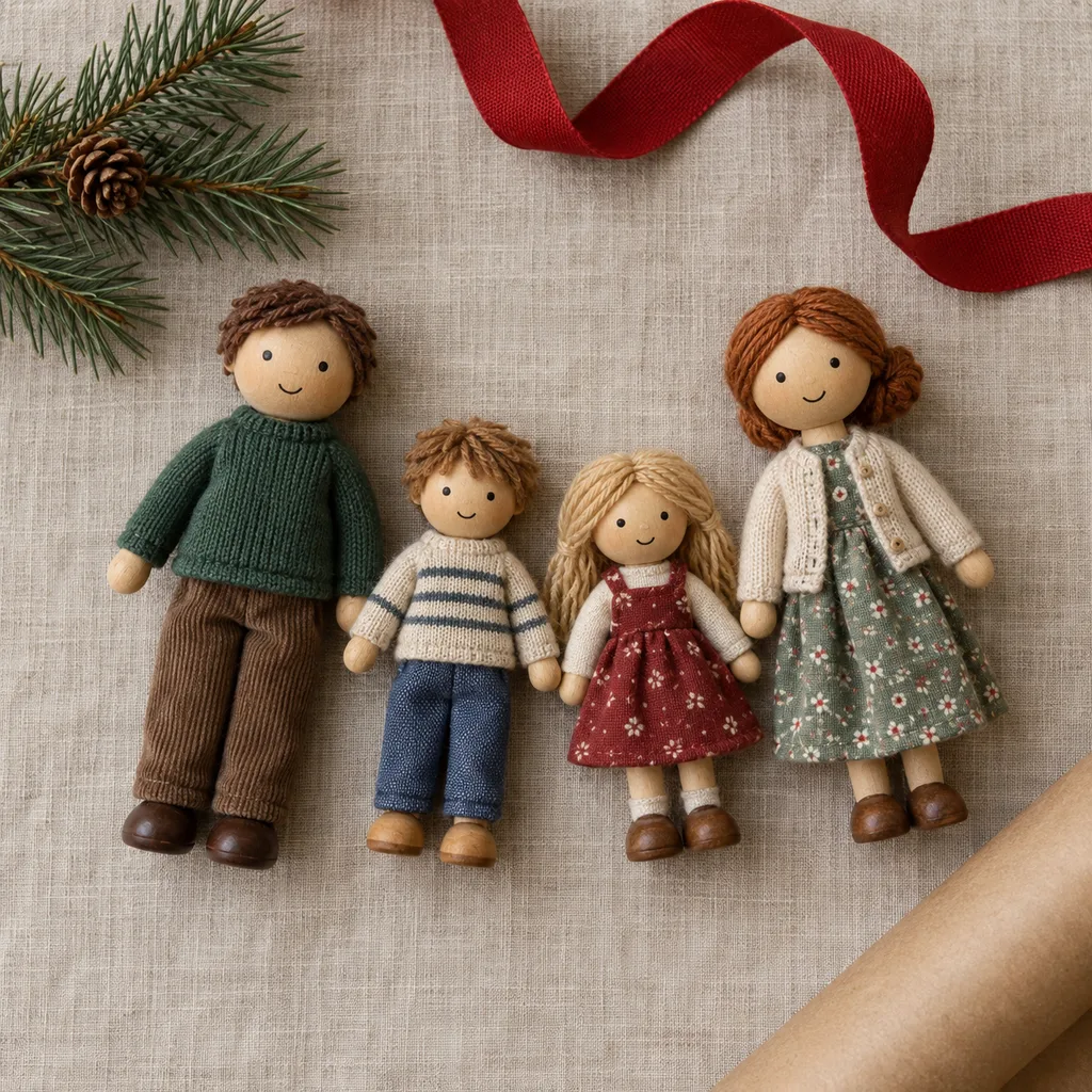 Representative photo-style image of miniature dollhouse family set — generated, not a specific product