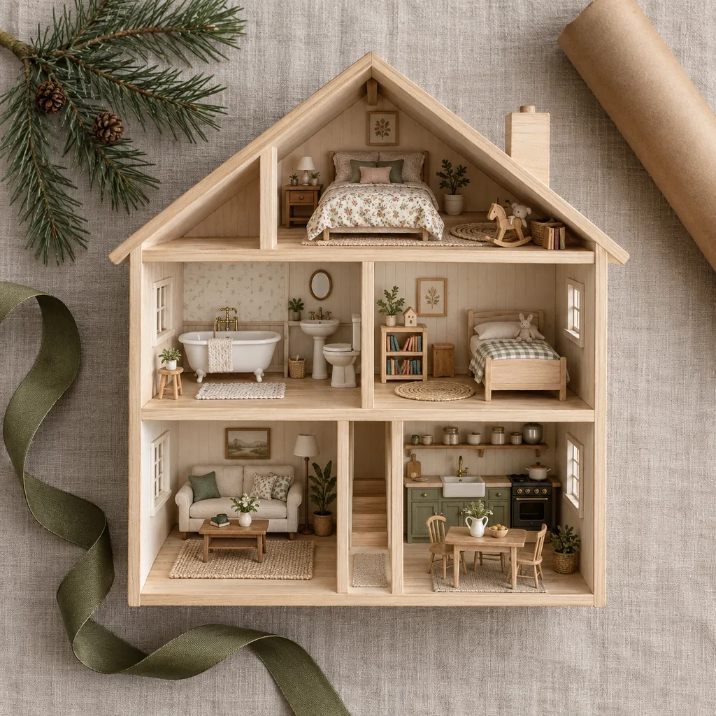 Representative photo-style image of dollhouse miniatures — generated, not a specific product