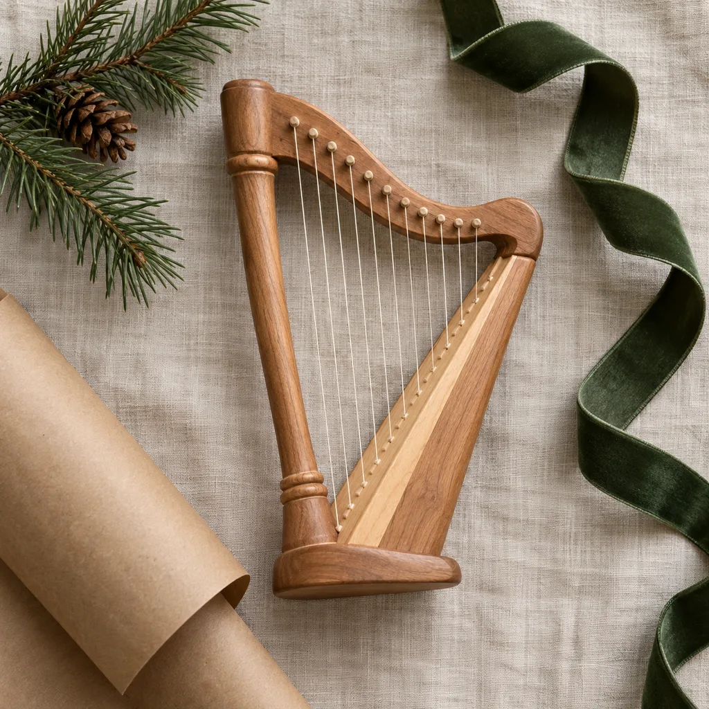 Representative photo-style image of miniature harp toy — generated, not a specific product