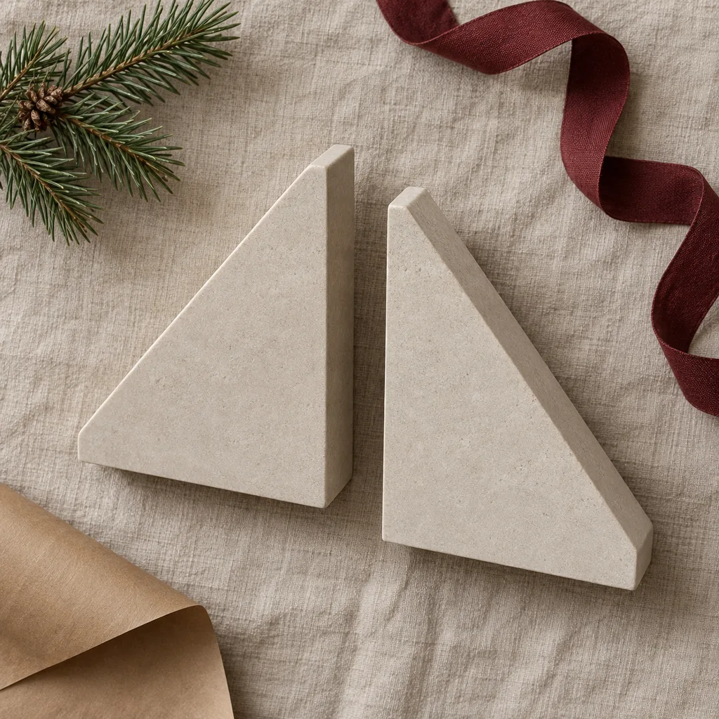 Representative photo-style image of minimalist geometric bookends — generated, not a specific product
