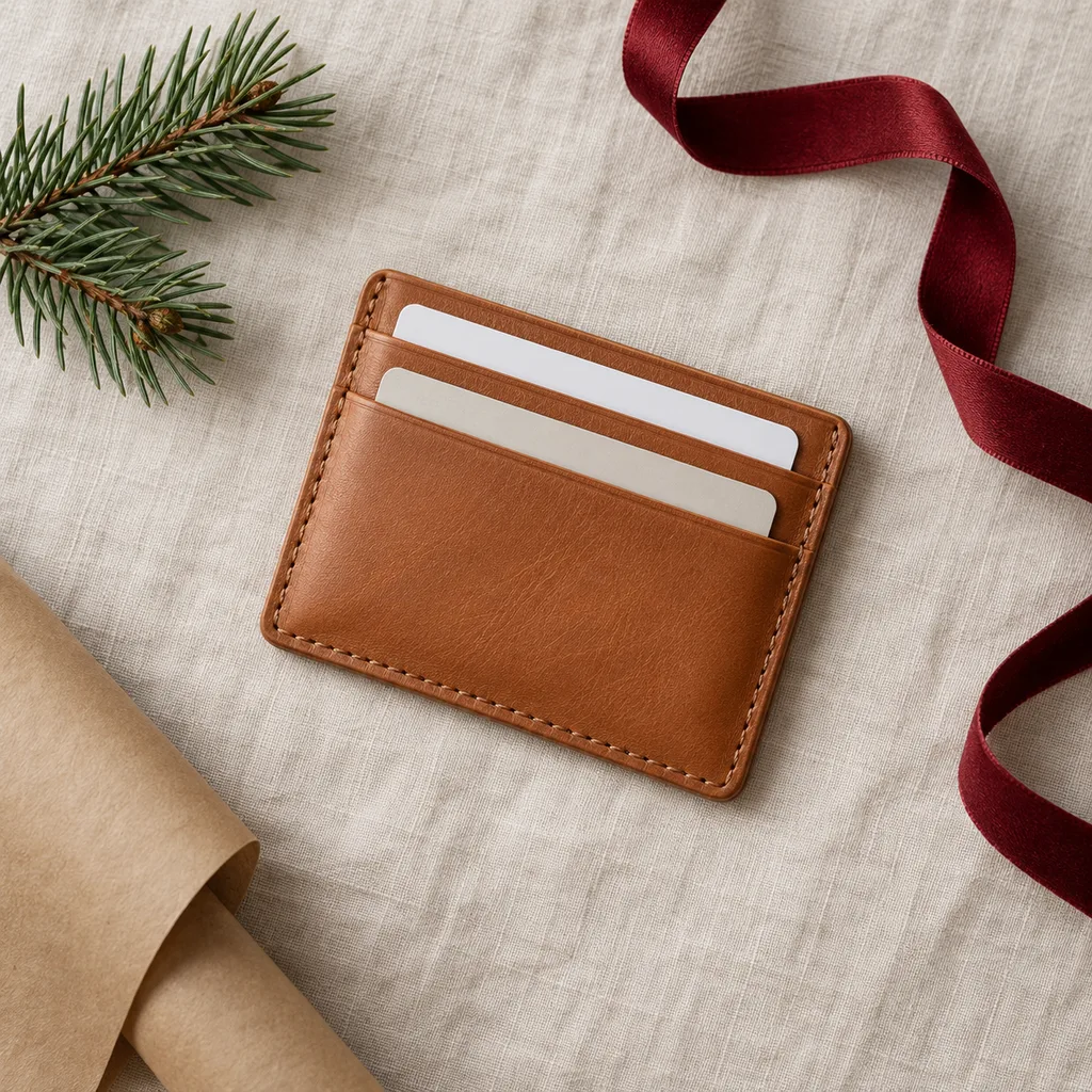 Representative photo-style image of minimalist travel card holder — generated, not a specific product