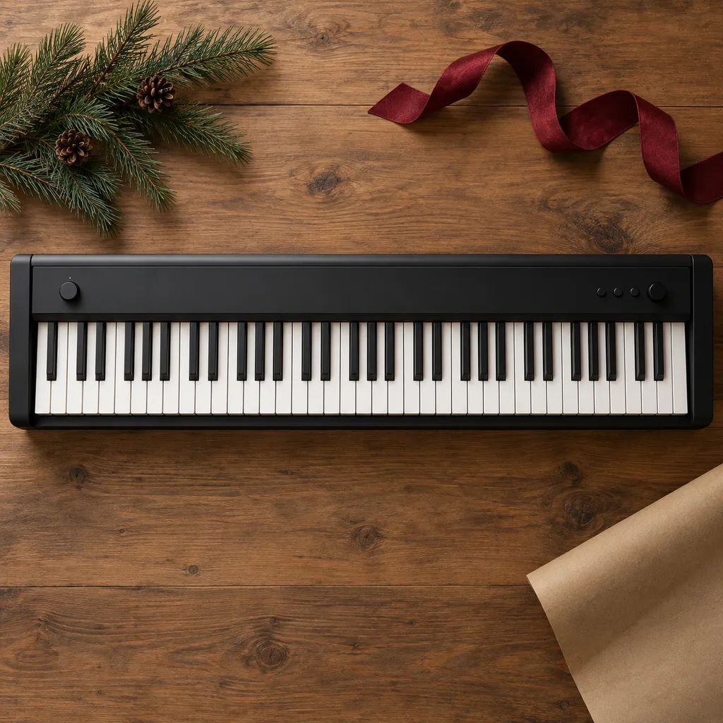 Representative photo-style image of modern digital piano keyboard — generated, not a specific product