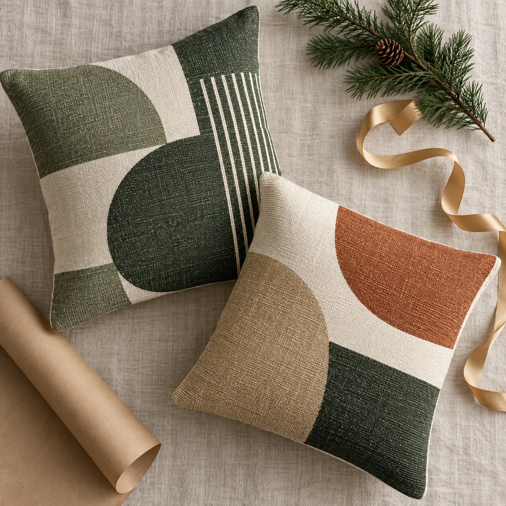 Representative photo-style image of modern geometric pattern throw pillows — generated, not a specific product