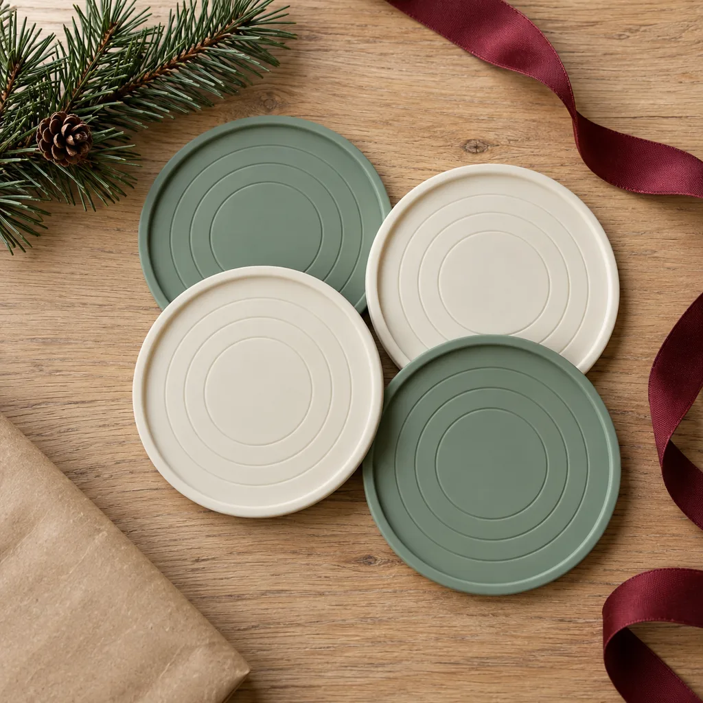 Representative photo-style image of silicone coasters — generated, not a specific product