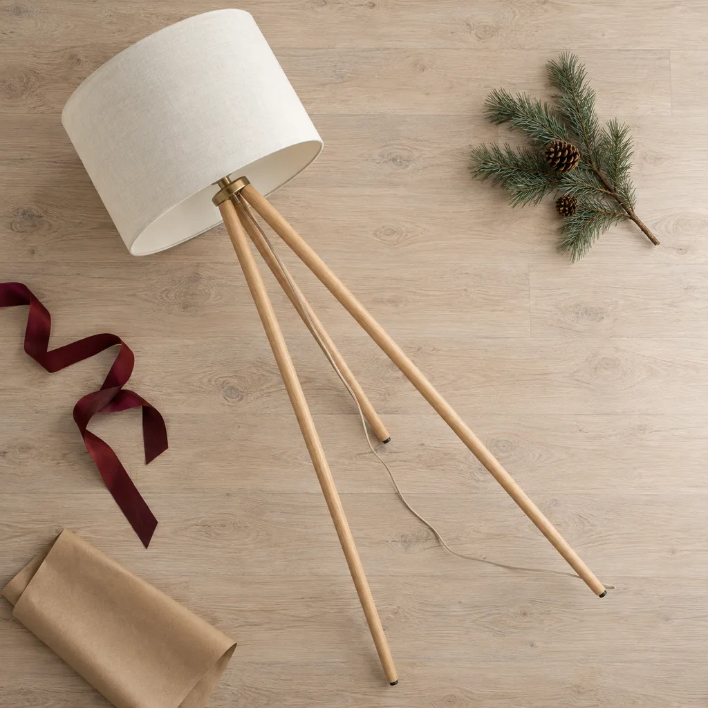 Representative photo-style image of modern tripod floor lamp — generated, not a specific product