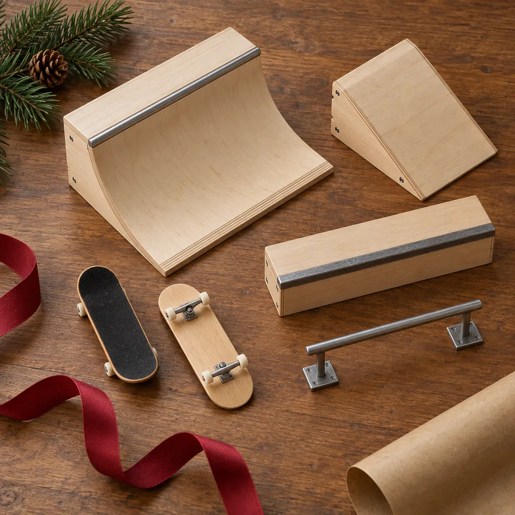 Representative photo-style image of modular fingerboard park expansion — generated, not a specific product