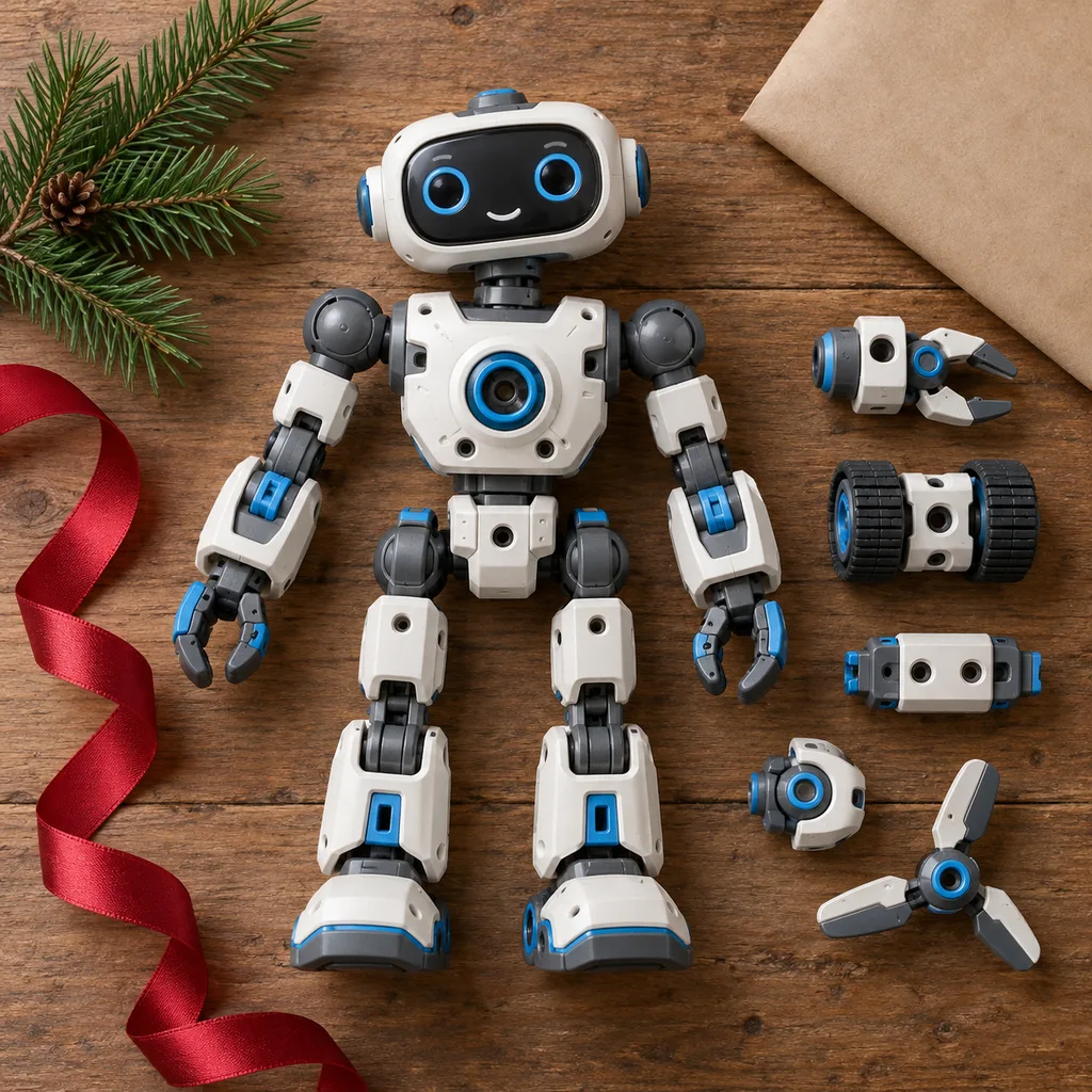 Representative photo-style image of modular robot construction toy — generated, not a specific product