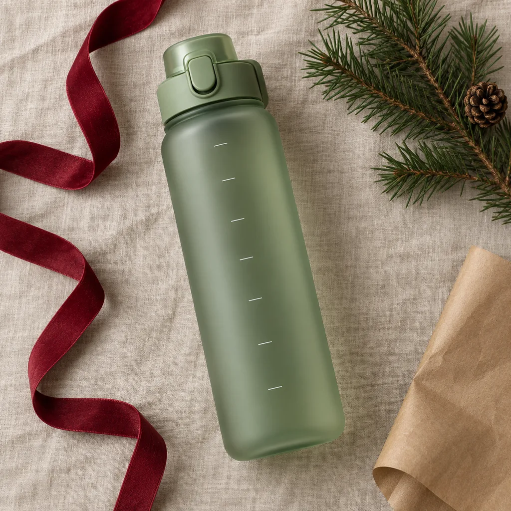 Representative photo-style image of motivational time marker bottle — generated, not a specific product