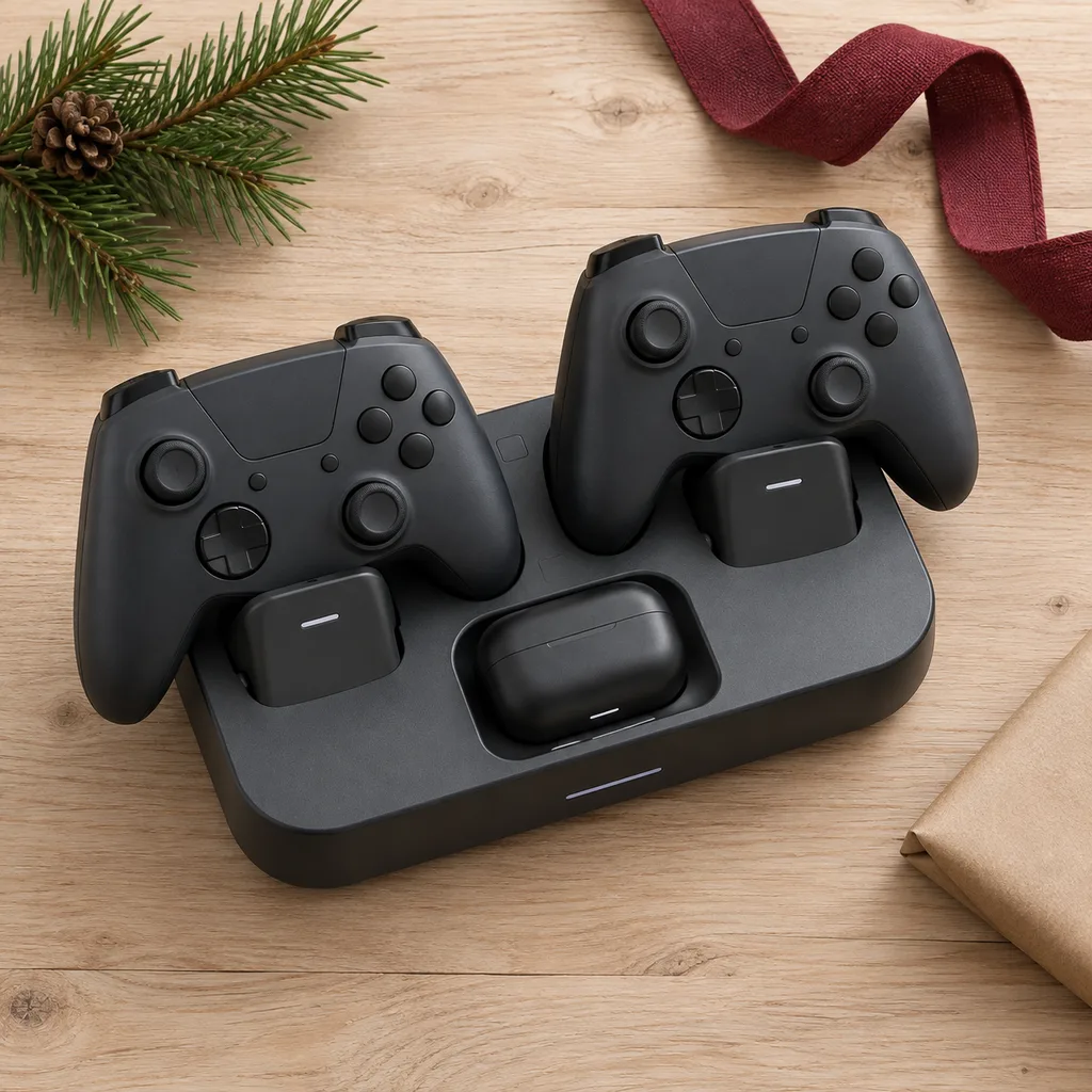 Representative photo-style image of multi-accessory gaming charging hub — generated, not a specific product