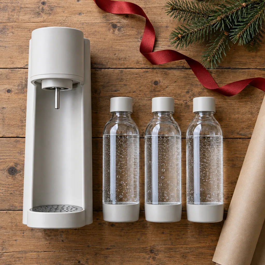 Representative photo-style image of multi-bottle carbonator set — generated, not a specific product