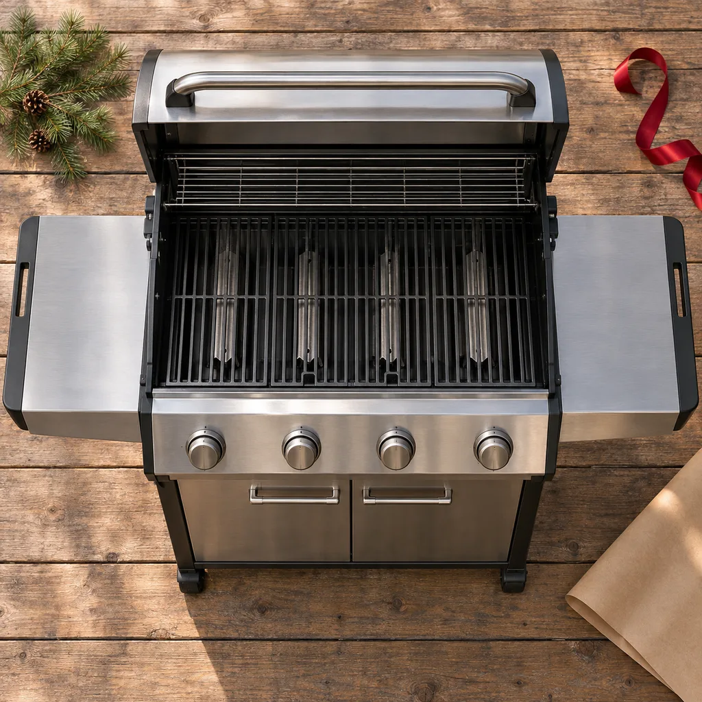 Representative photo-style image of multi-burner propane gas grill — generated, not a specific product