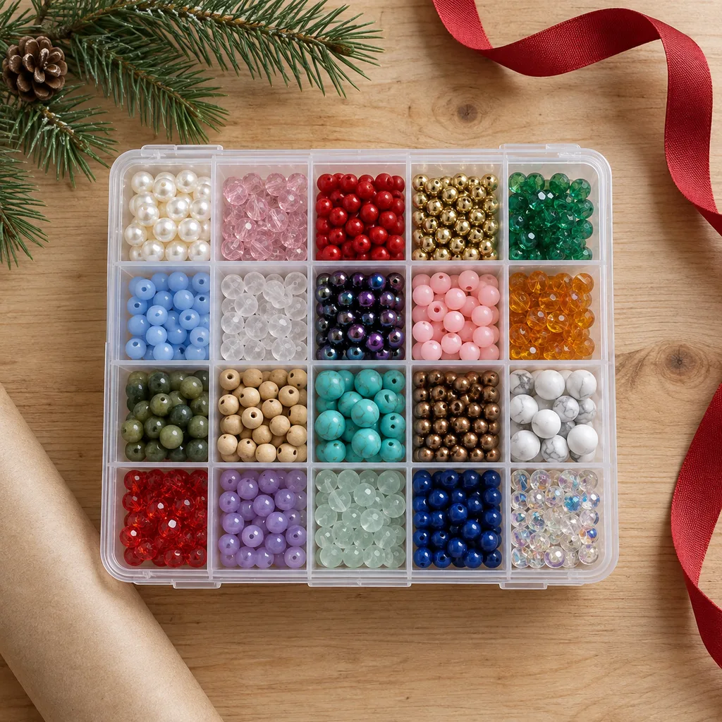 Representative photo-style image of multi-compartment bead organizer box — generated, not a specific product