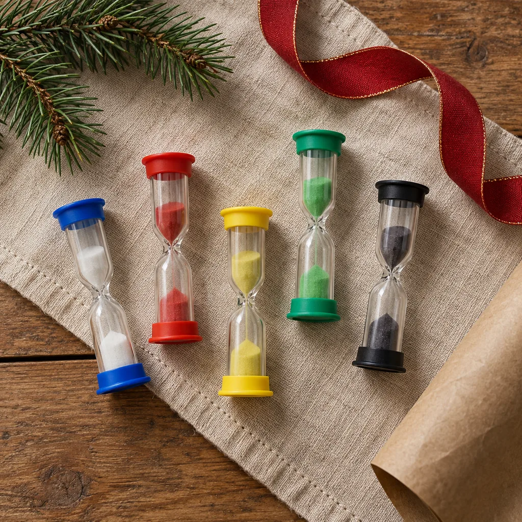 Representative photo-style image of multi-duration sand timer set — generated, not a specific product