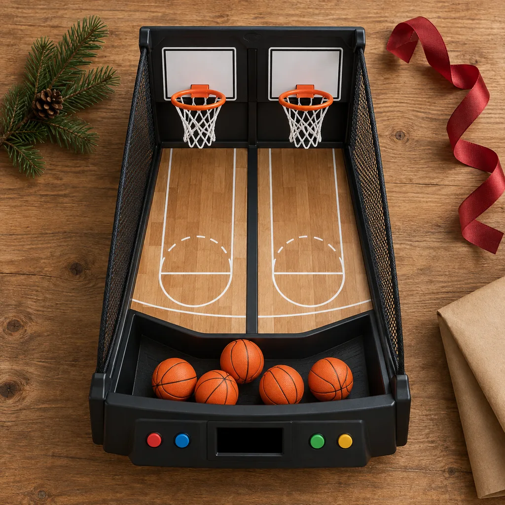 Representative photo-style image of multi-game mode basketball challenge — generated, not a specific product