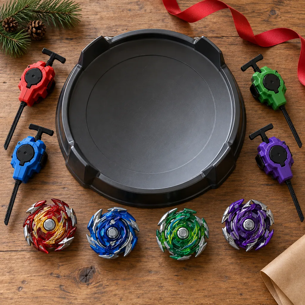 Representative photo-style image of multi-player battle top starter set — generated, not a specific product