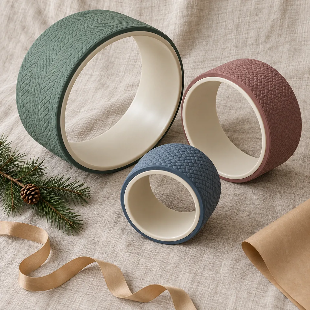 Representative photo-style image of multi-size yoga wheel set — generated, not a specific product