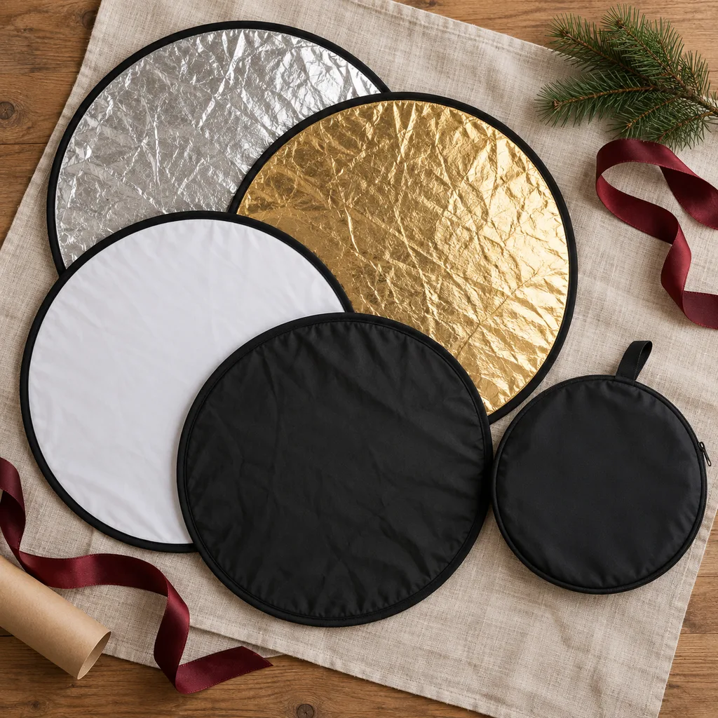 Representative photo-style image of multi-surface photography reflector kit — generated, not a specific product